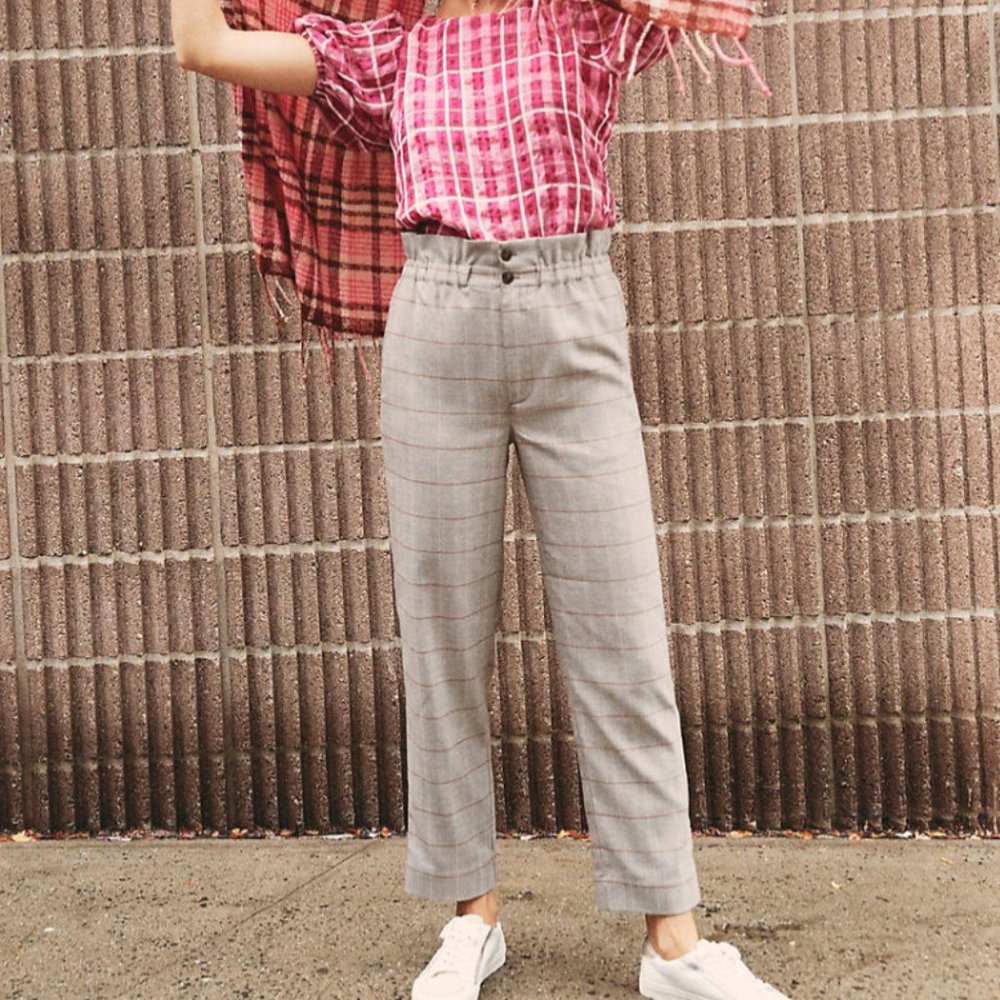 NWT- Madewell Paperbag Tapered Pants in Glen Plaid